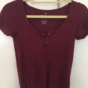American Eagle Soft & Sexy Button Up Burgundy Tee